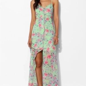 Floral Green and Pink Maxi Dress Size Medium (runs small)